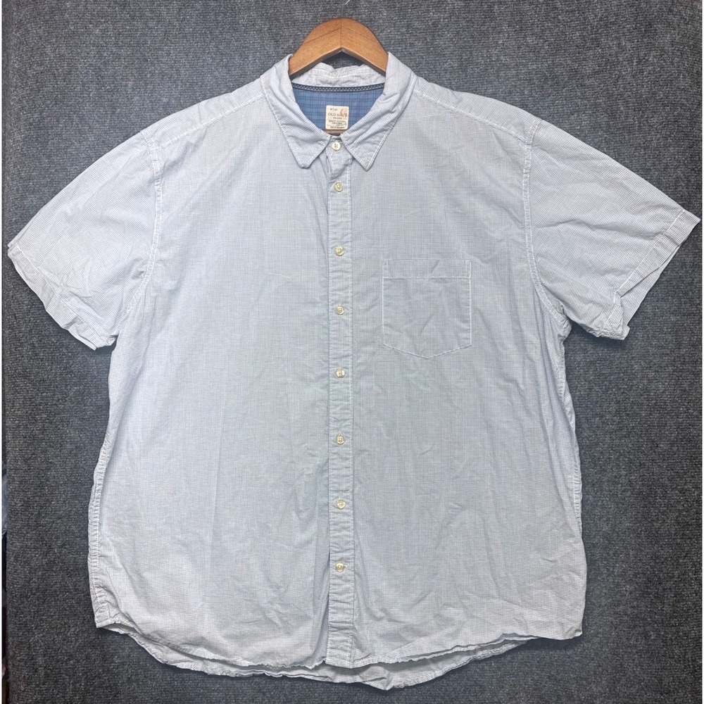 Old Navy Button Down Shirt XXL Blue White Micro Check Short Sleeve Cotton Top